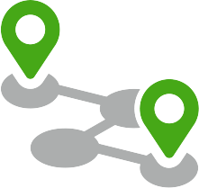 Symbol von durch Linien verbundenen Markern, um automatisierte Warenwirtschaftsprozesse darzustellen