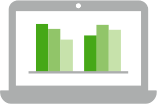 Symbol eines Laptops mit Diagramm, um die digitalisierte Auswertung der Geschäftsdaten darzustellen