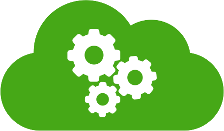 Symbol einer Wolke mit Zahnrädern, die über Verbindungspunkten liegt, um das Cloud Computing darzustellen