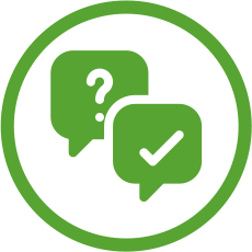 Symbol von 2 Sprechblasen für Fragen und Antworten, um die Unterstützung bei faktenbasierten Entscheidungen darzustellen