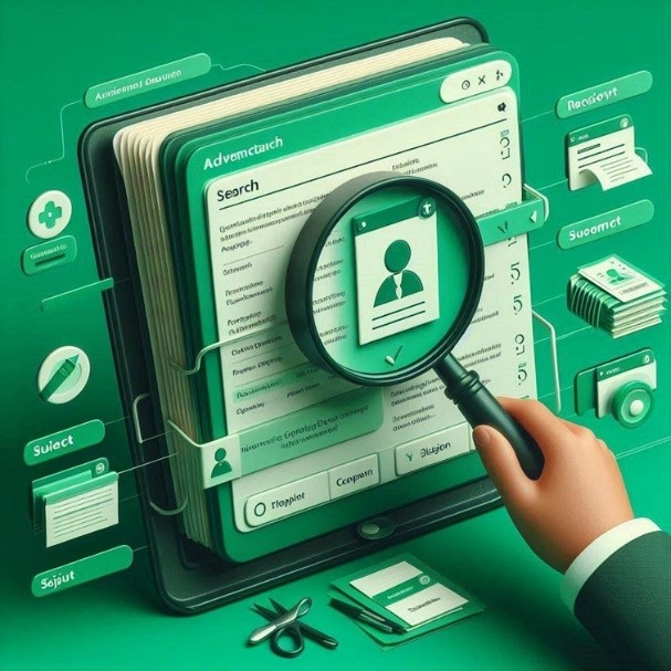 Eine Lupe vergrößert Ausschnitte eines Dokuments